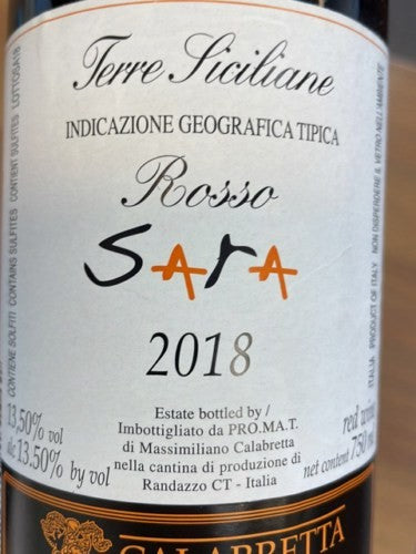 Massimiliano Calabretta Terre Siciliane Rosso Sara 2019 (750ml)